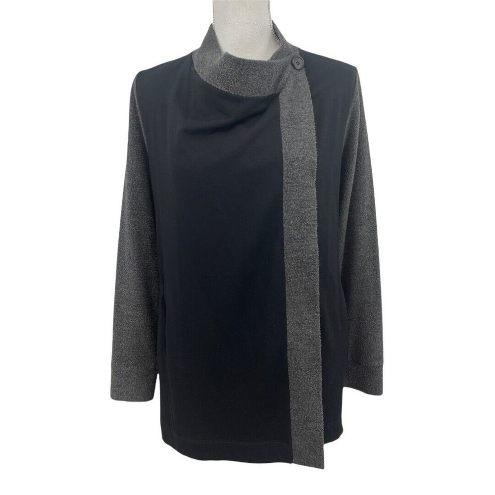 Capote Black Gray Cowl Neck Sweater Jacket Open Front Cardigan Size Medium